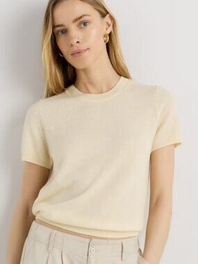 Mongolian Cashmere Tee in Pale Custard Yellow